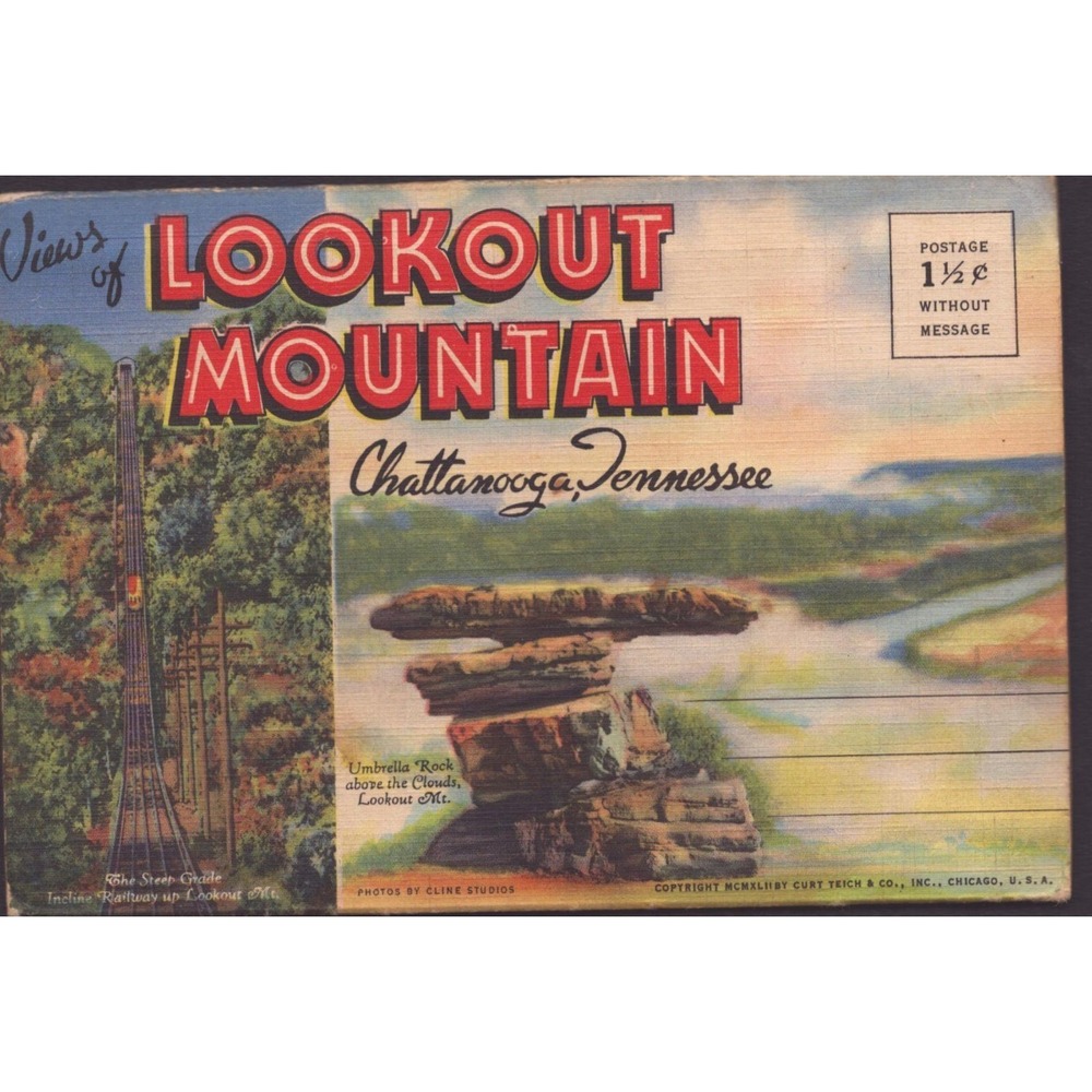 Lookout Mountain Chattanooga Tennessee TN Linen Postcard Folder Curt Teich 1942